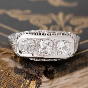 1.42ctw Old Mine Cut Diamond Trilogy Ring