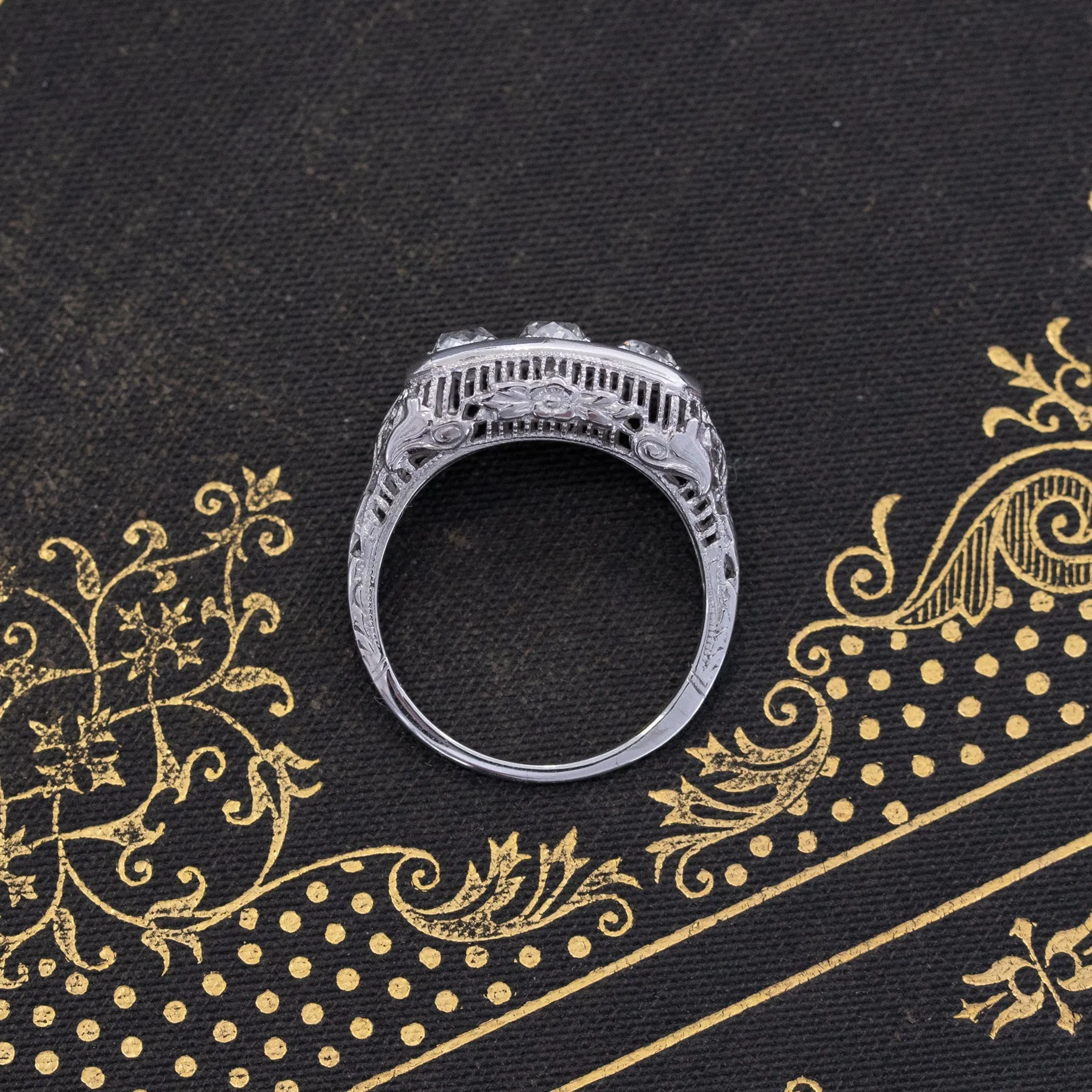 1.42ctw Old Mine Cut Diamond Trilogy Ring
