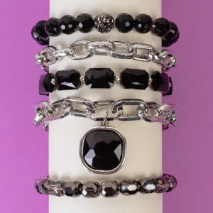 1447 - Crystal Stacked Bracelets - Black