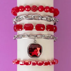 1447 - Crystal Stacked Bracelets - Red