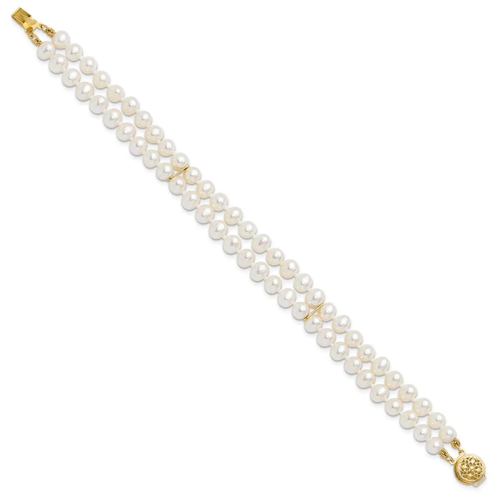 14k 5-6mm White Gold Near Round FW Cultured Pearl 2-strand Bracelet