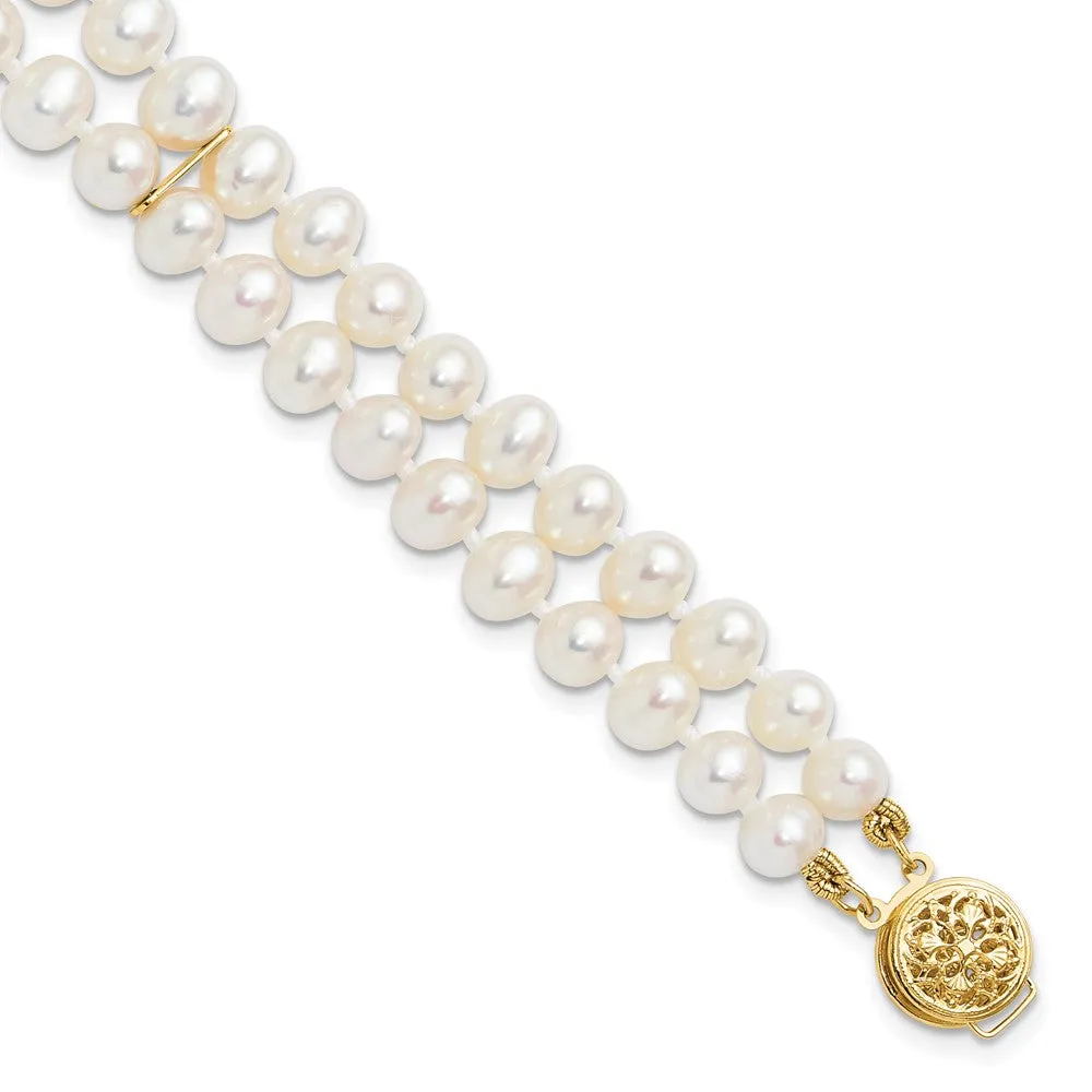 14k 5-6mm White Gold Near Round FW Cultured Pearl 2-strand Bracelet