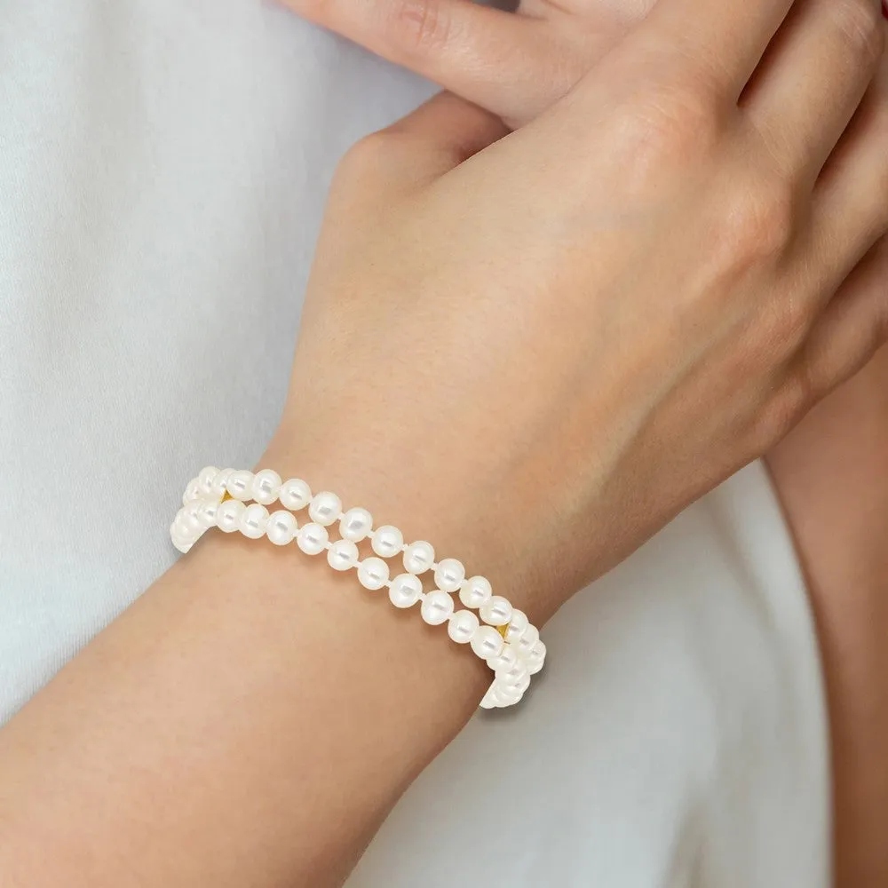 14k 5-6mm White Gold Near Round FW Cultured Pearl 2-strand Bracelet