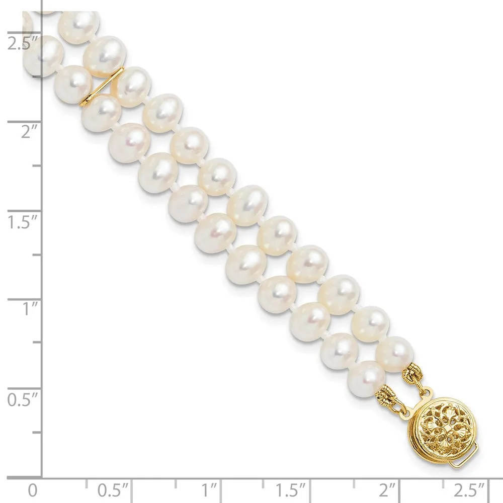 14k 5-6mm White Gold Near Round FW Cultured Pearl 2-strand Bracelet