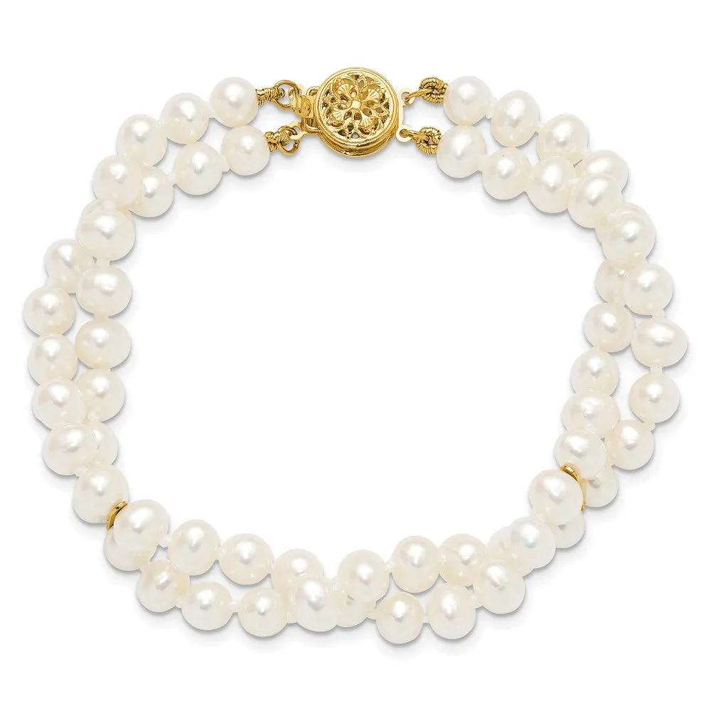 14k 5-6mm White Gold Near Round FW Cultured Pearl 2-strand Bracelet