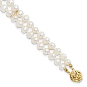 14k 5-6mm White Gold Near Round FW Cultured Pearl 2-strand Bracelet