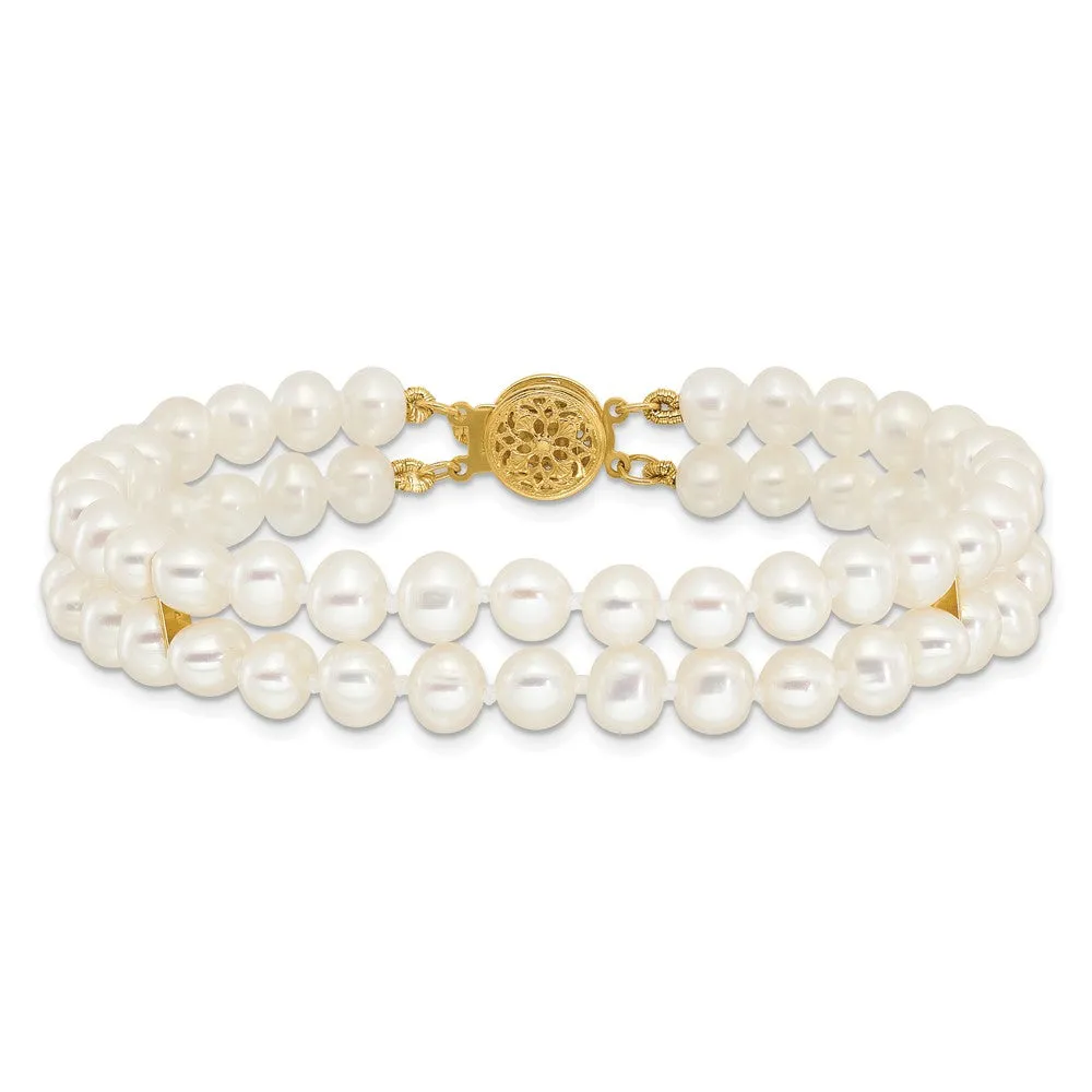 14k 5-6mm White Gold Near Round FW Cultured Pearl 2-strand Bracelet