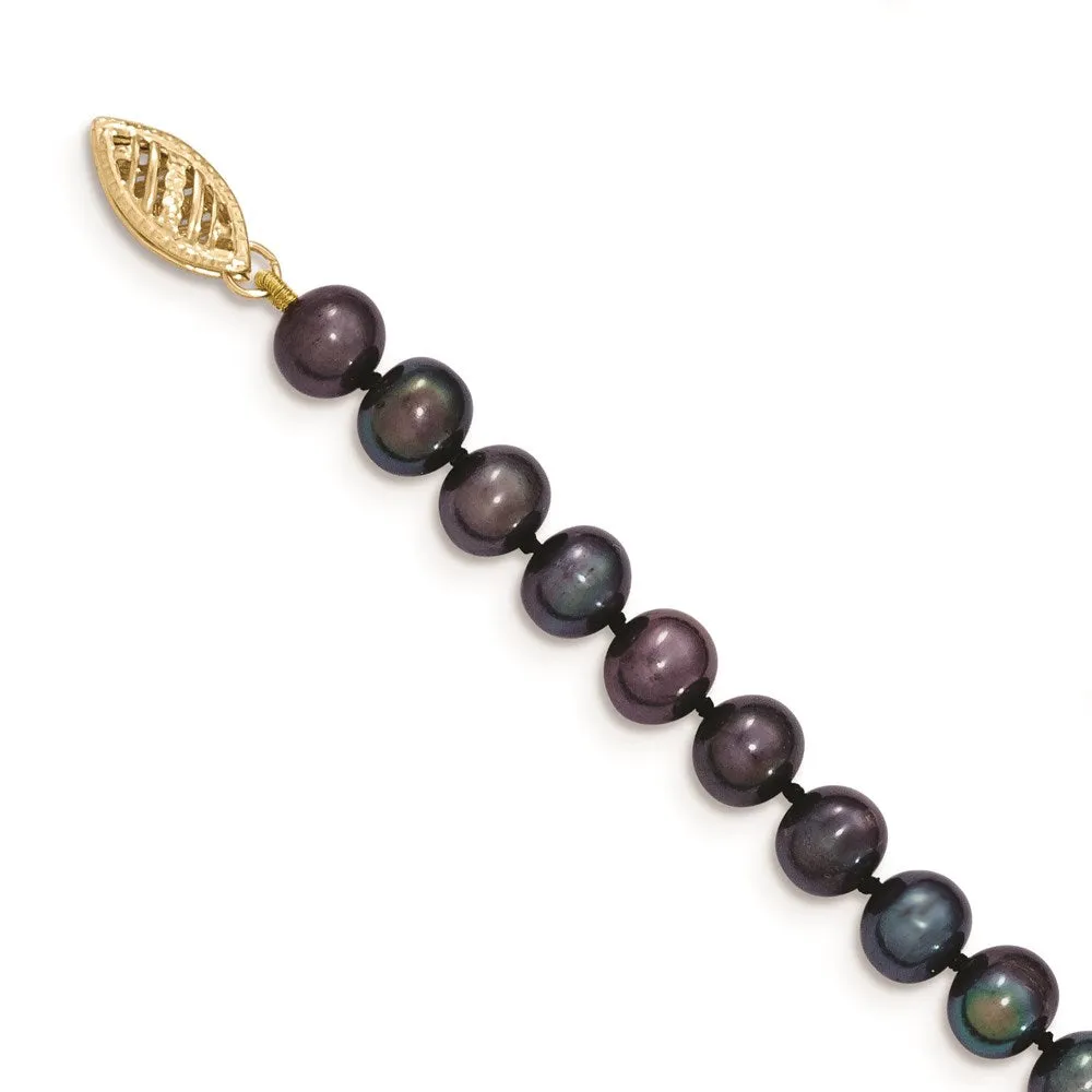 14k 6-7mm Black Near Round Freshwater Cultured Pearl Necklace
