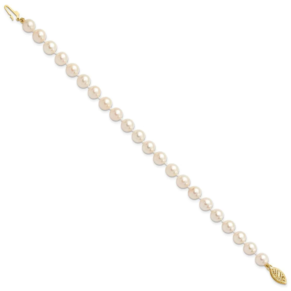 14k 6-7mm Round White Gold Saltwater Akoya Cultured Pearl Bracelet