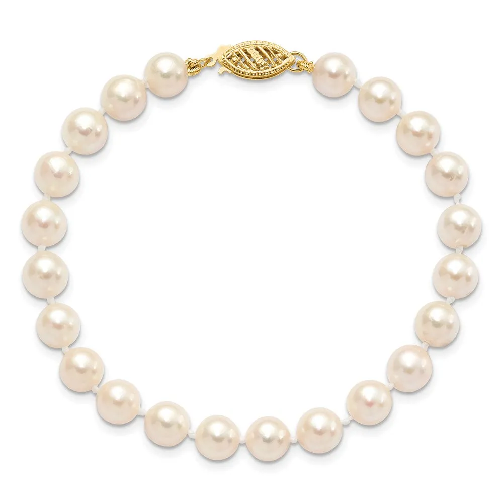14k 6-7mm Round White Gold Saltwater Akoya Cultured Pearl Bracelet
