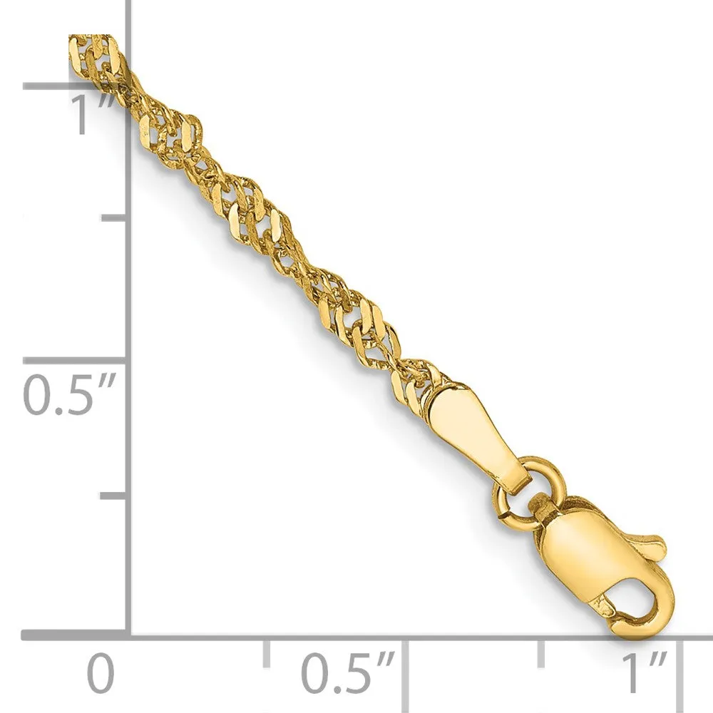 14K 7 inch 2mm Singapore with Lobster Clasp Chain