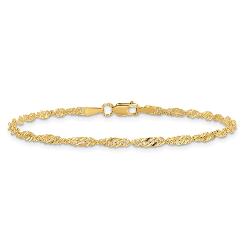 14K 7 inch 2mm Singapore with Lobster Clasp Chain