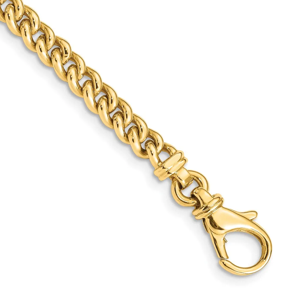 14K 7 inch 4.5mm Hand Polished Fancy Link with Fancy Lobster Clasp Bracelet