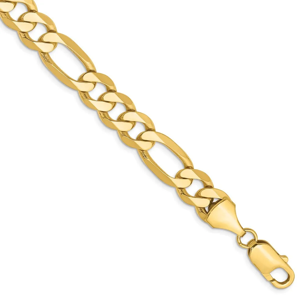 14K 8 inch 8.75mm Flat Figaro with Lobster Clasp Bracelet