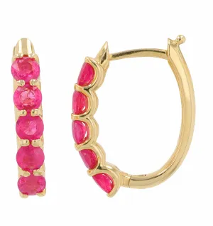 14K EFFY YG 2.38 CTW Ruby Hoops