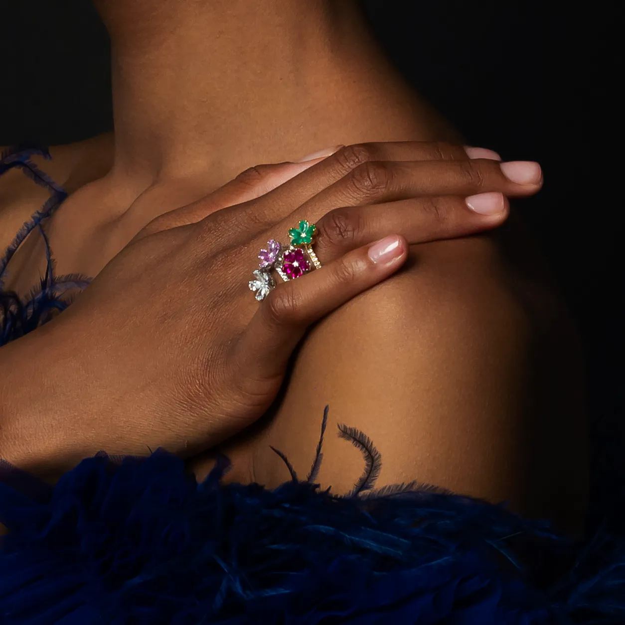 14K Gold Emerald & Lab Grown Diamond Flower Ring