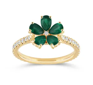 14K Gold Emerald & Lab Grown Diamond Flower Ring