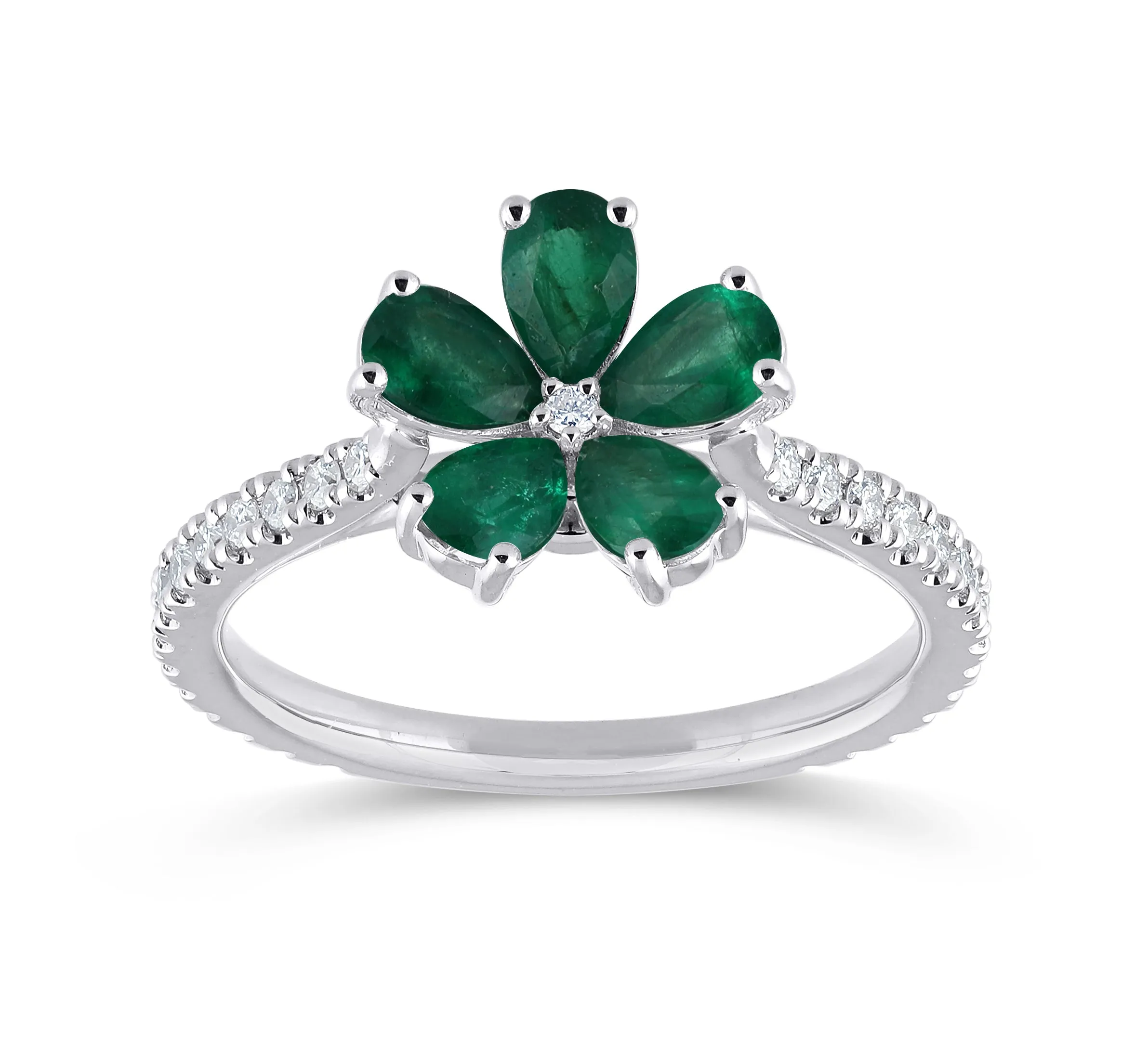 14K Gold Emerald & Lab Grown Diamond Flower Ring