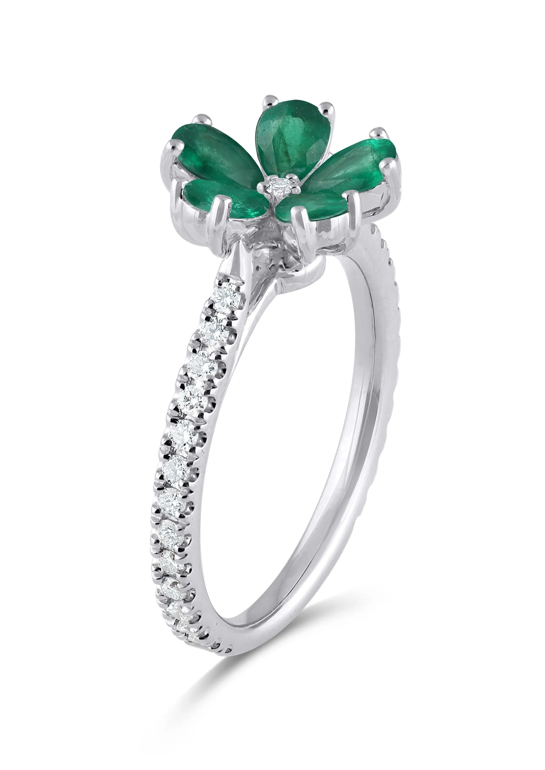 14K Gold Emerald & Lab Grown Diamond Flower Ring