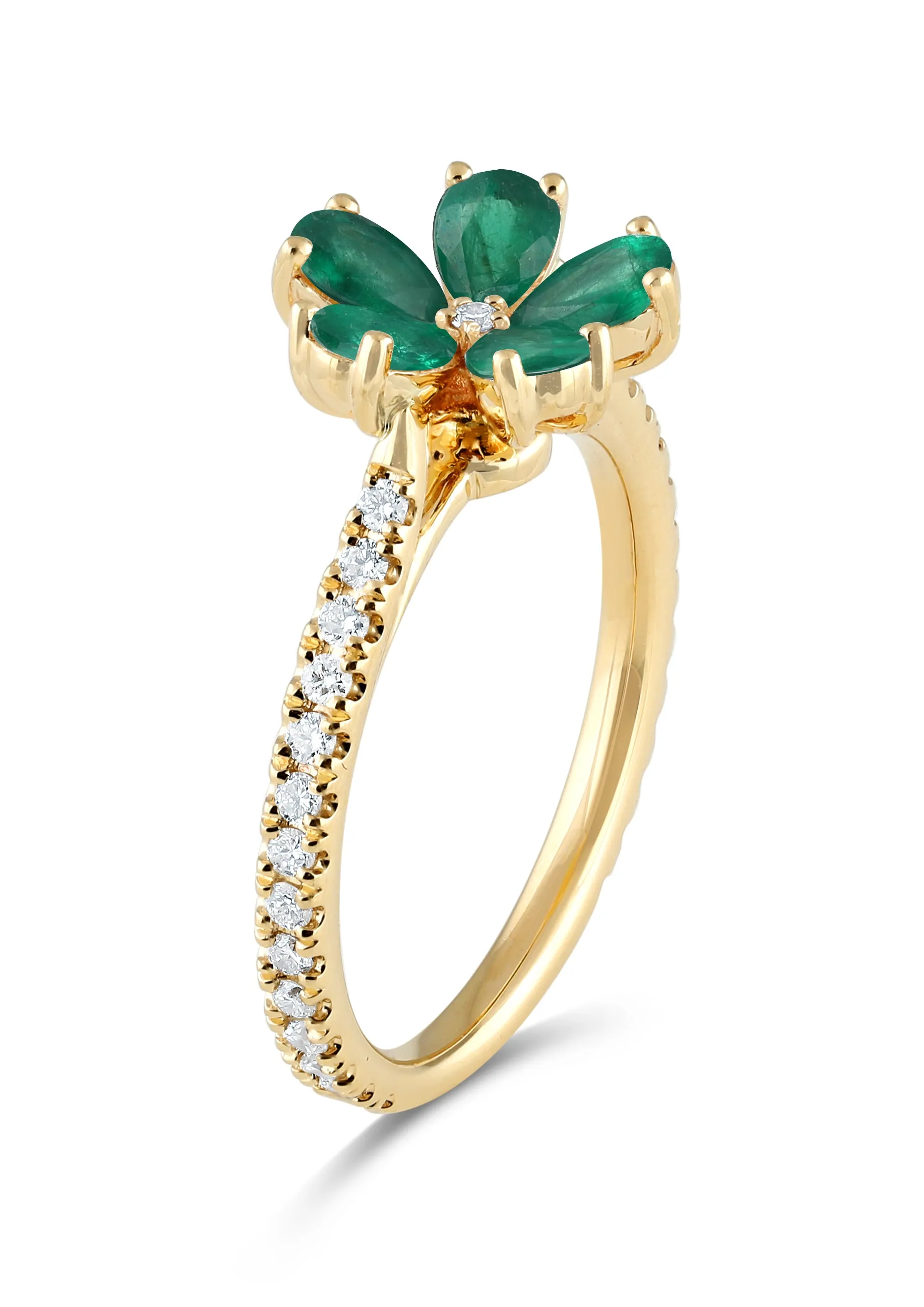 14K Gold Emerald & Lab Grown Diamond Flower Ring