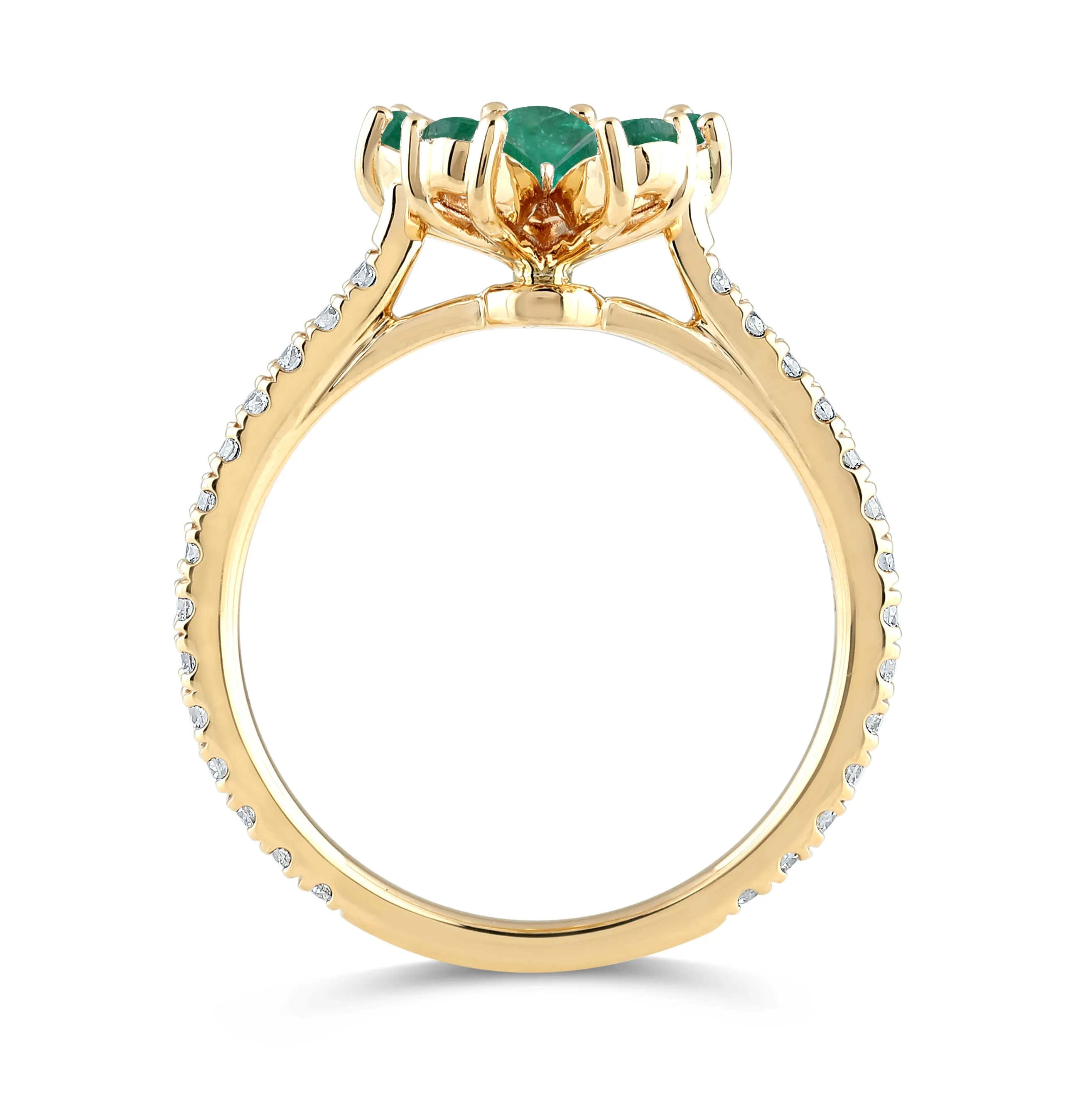14K Gold Emerald & Lab Grown Diamond Flower Ring