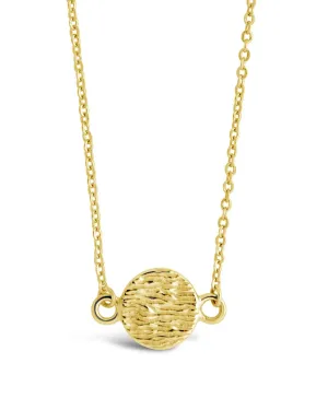 14K Gold Textured Circle Pendant Necklace