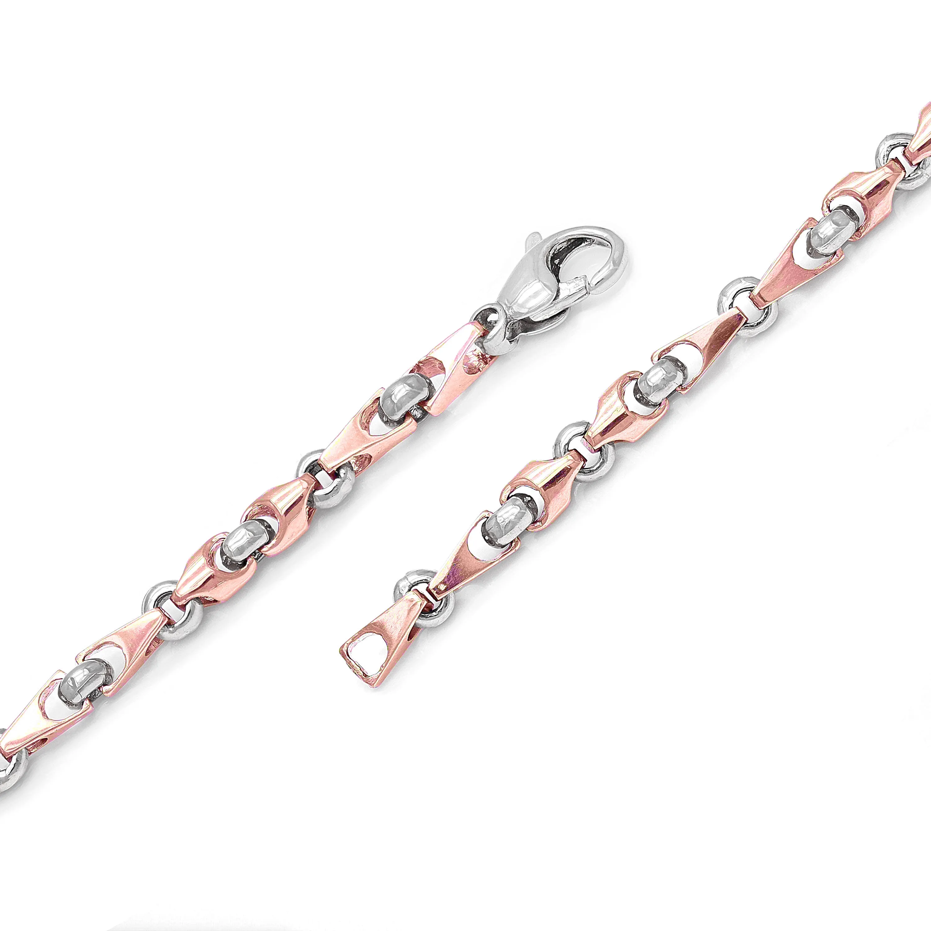 14k Rose & White Gold Handmade Fashion Link Bracelet 8.75" 5mm 19 grams