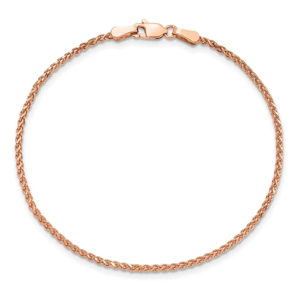14K Rose Gold 7 inch 1.7mm Diamond-cut Spiga with Lobster Clasp Bracelet
