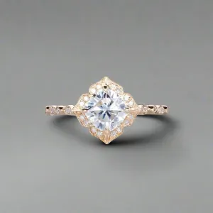 14k Rose Gold Cushion Cut Diamond Antique Milgrain Halo Engagement Ring
