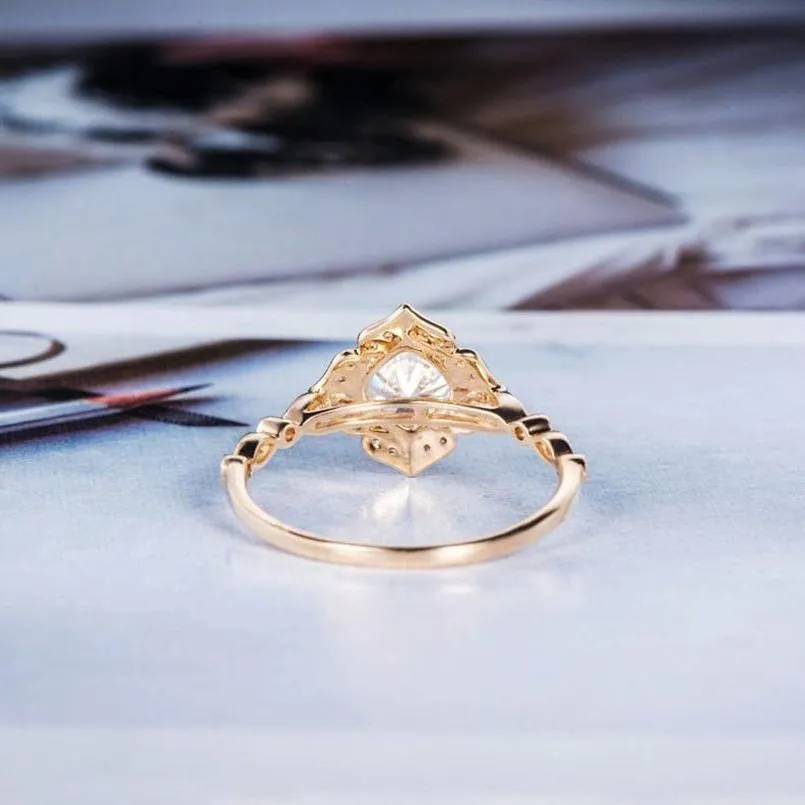 14k Rose Gold Cushion Cut Diamond Antique Milgrain Halo Engagement Ring