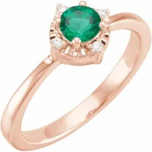 14K Rose Lab-Grown Emerald & .04 CTW Natural Diamond Halo-Style Ring