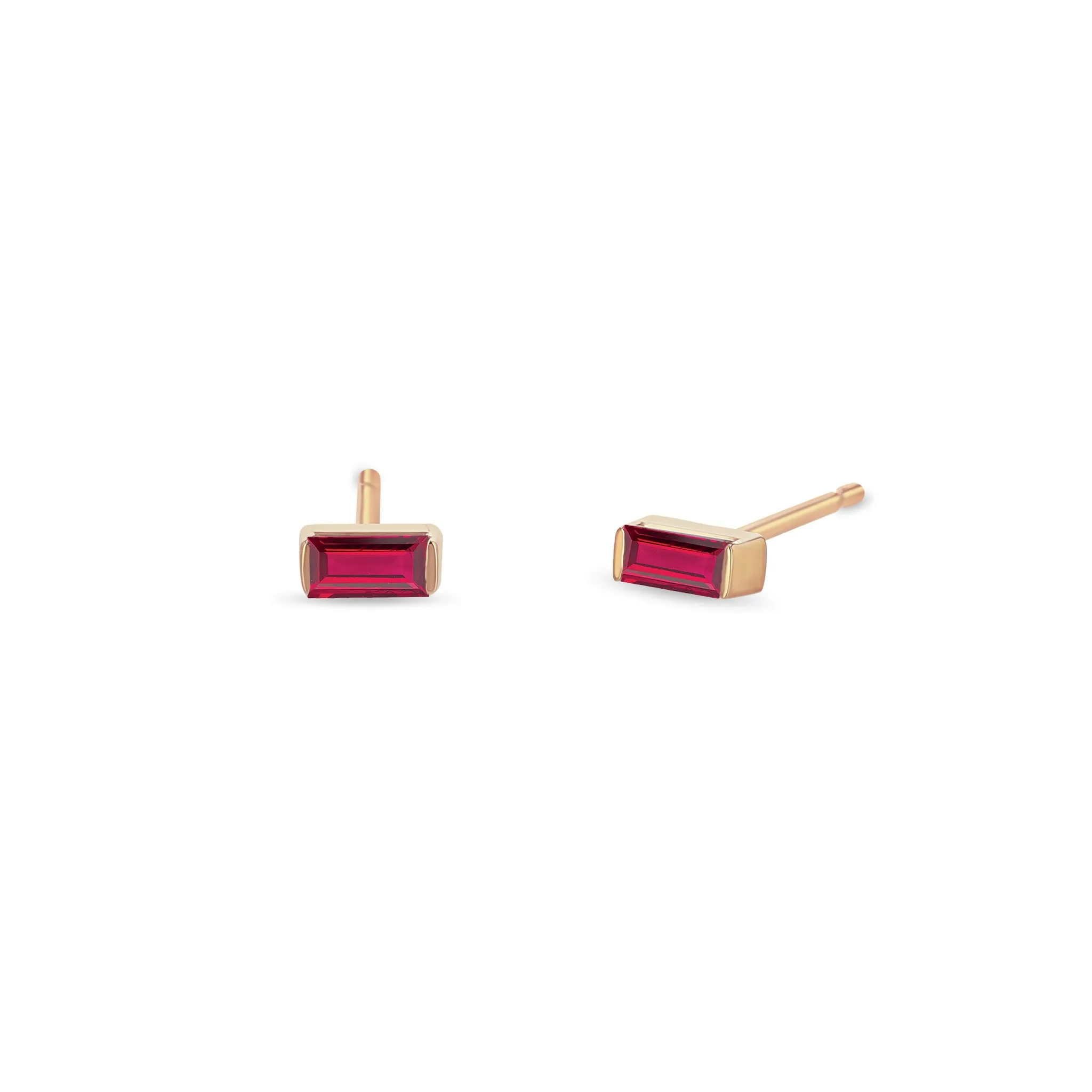 14k Ruby Baguette Studs | July Birthstone