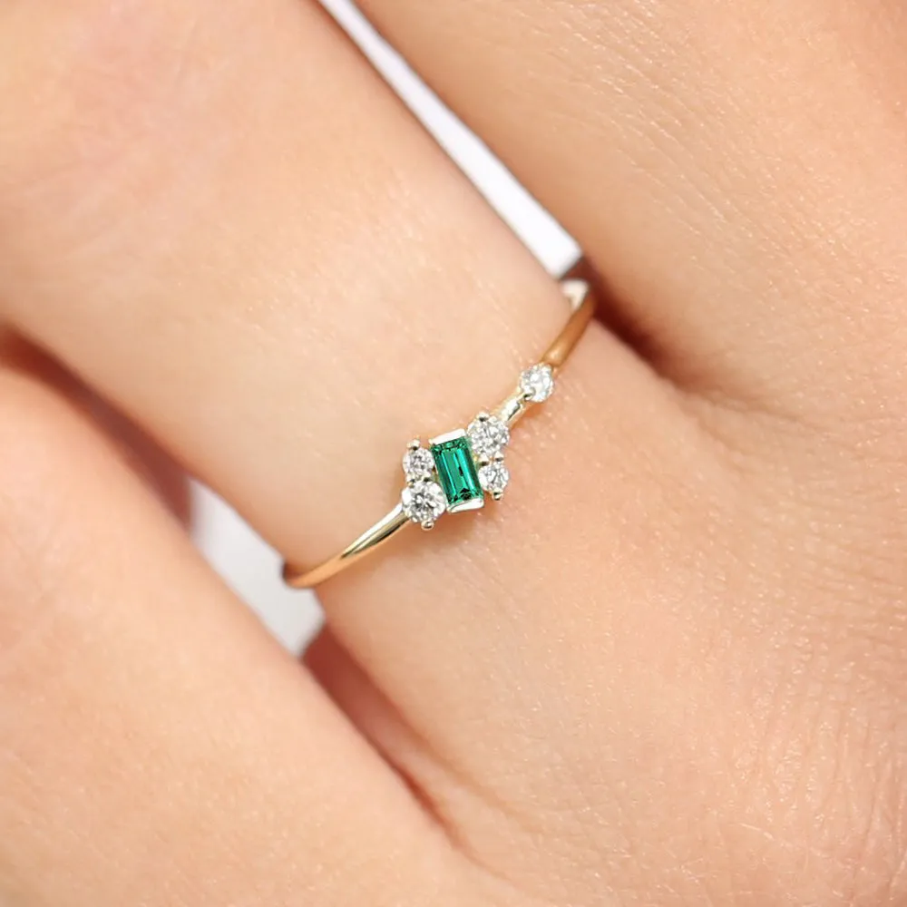 14k Slanted Baguette Emerald Ring
