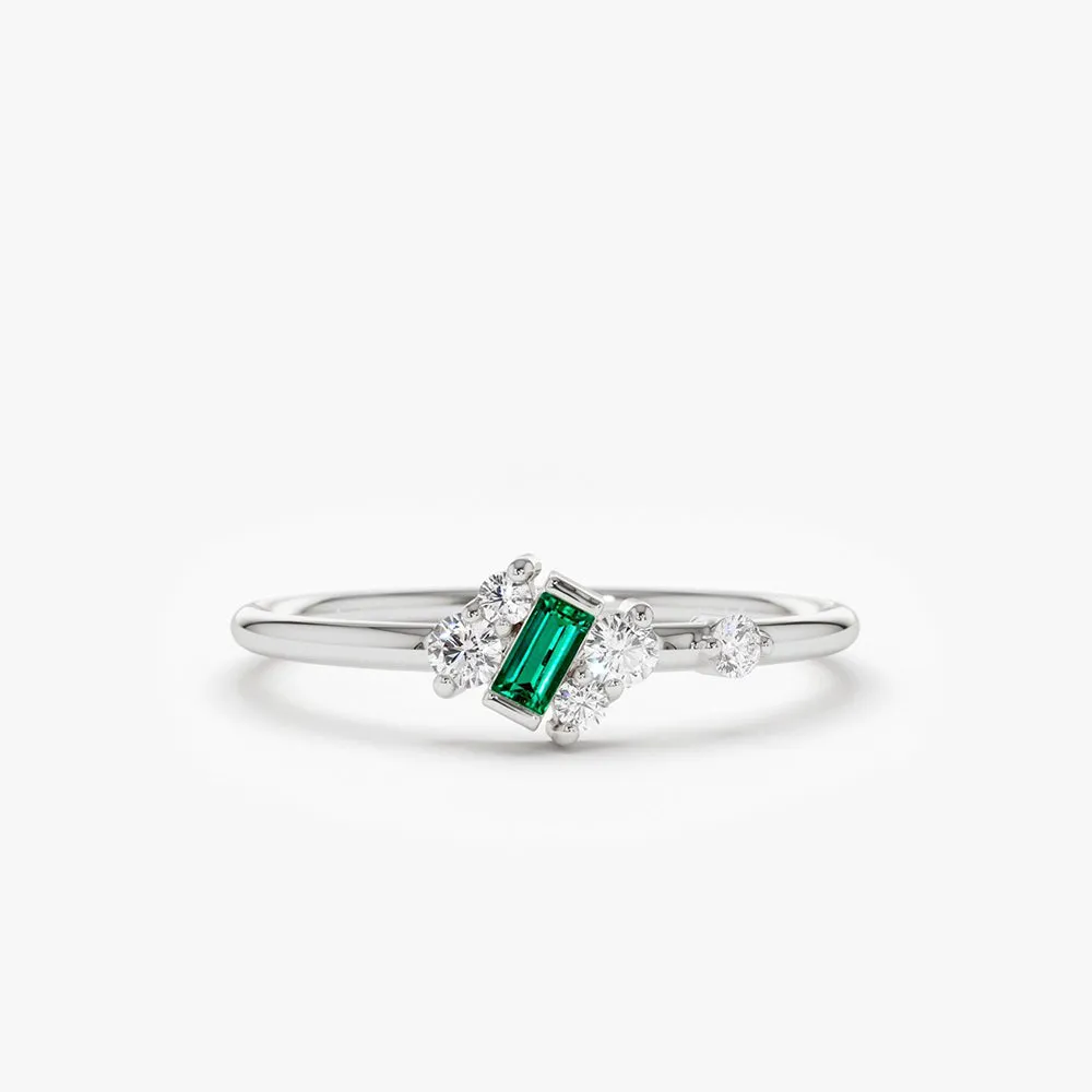 14k Slanted Baguette Emerald Ring