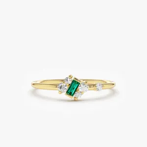 14k Slanted Baguette Emerald Ring