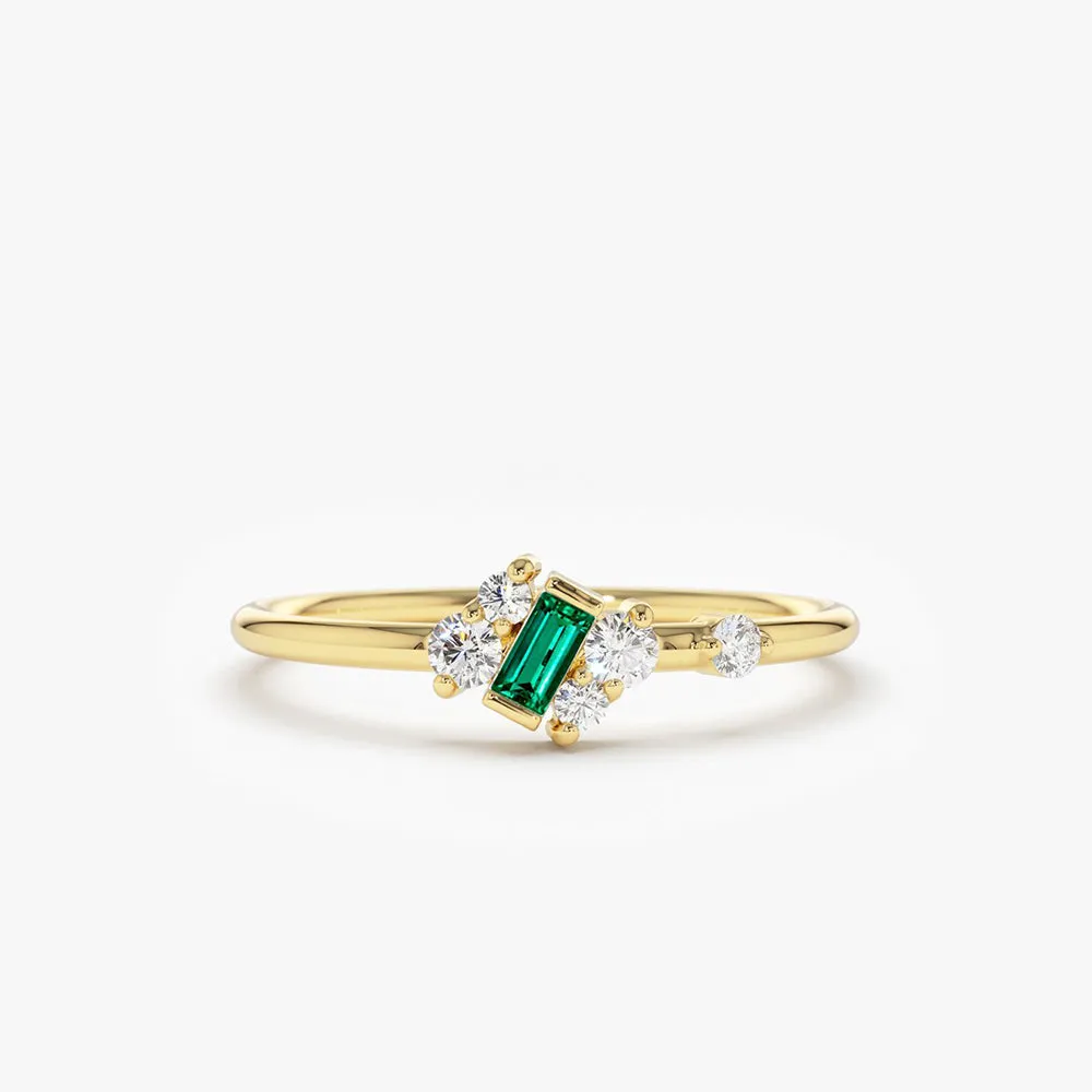 14k Slanted Baguette Emerald Ring