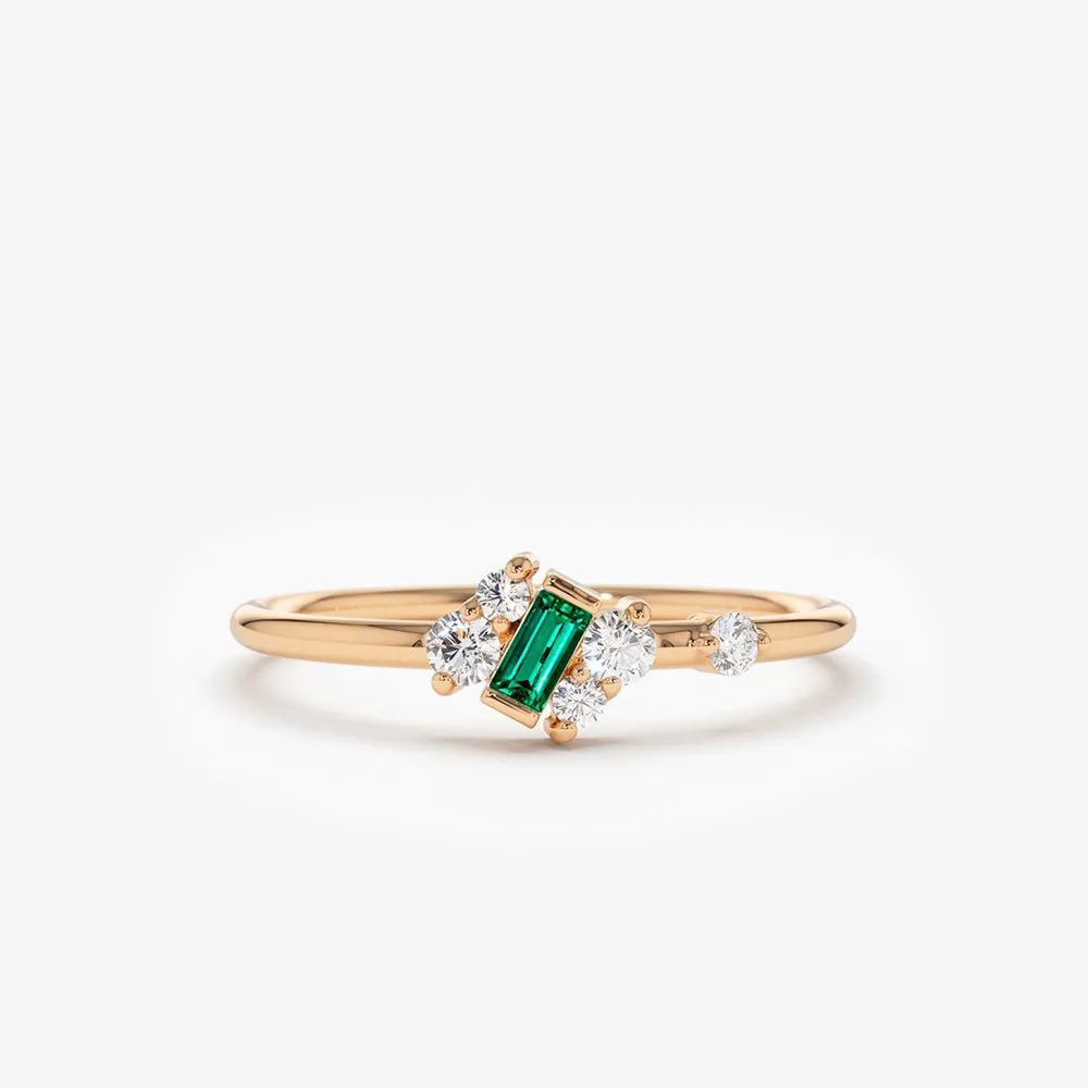 14k Slanted Baguette Emerald Ring
