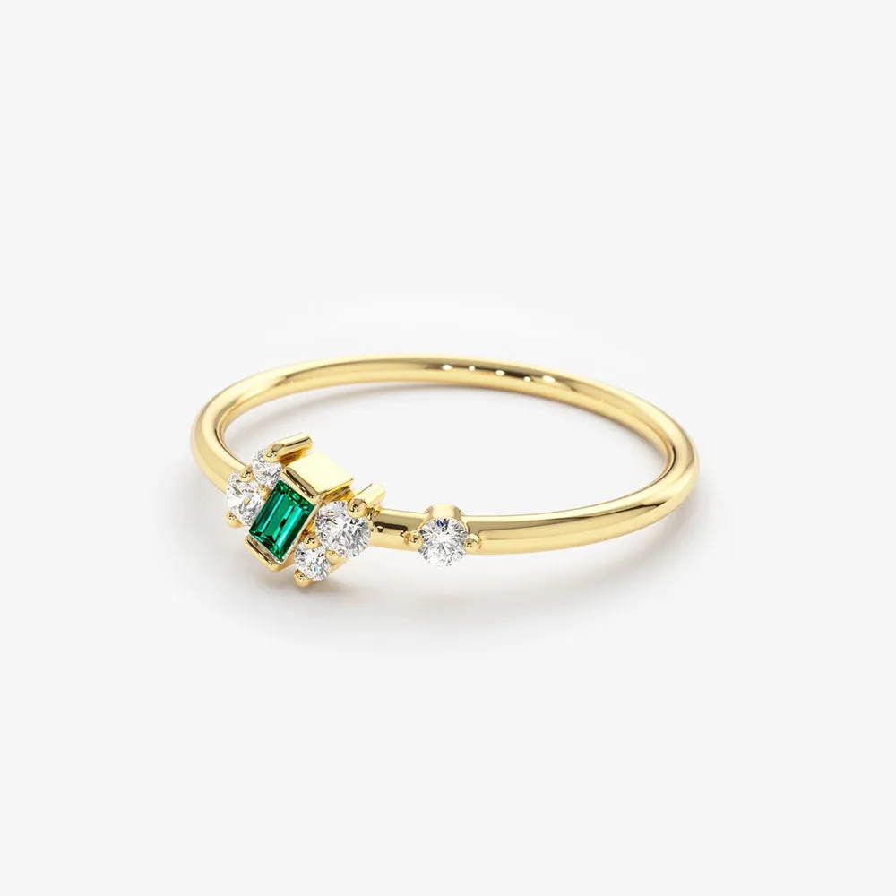 14k Slanted Baguette Emerald Ring