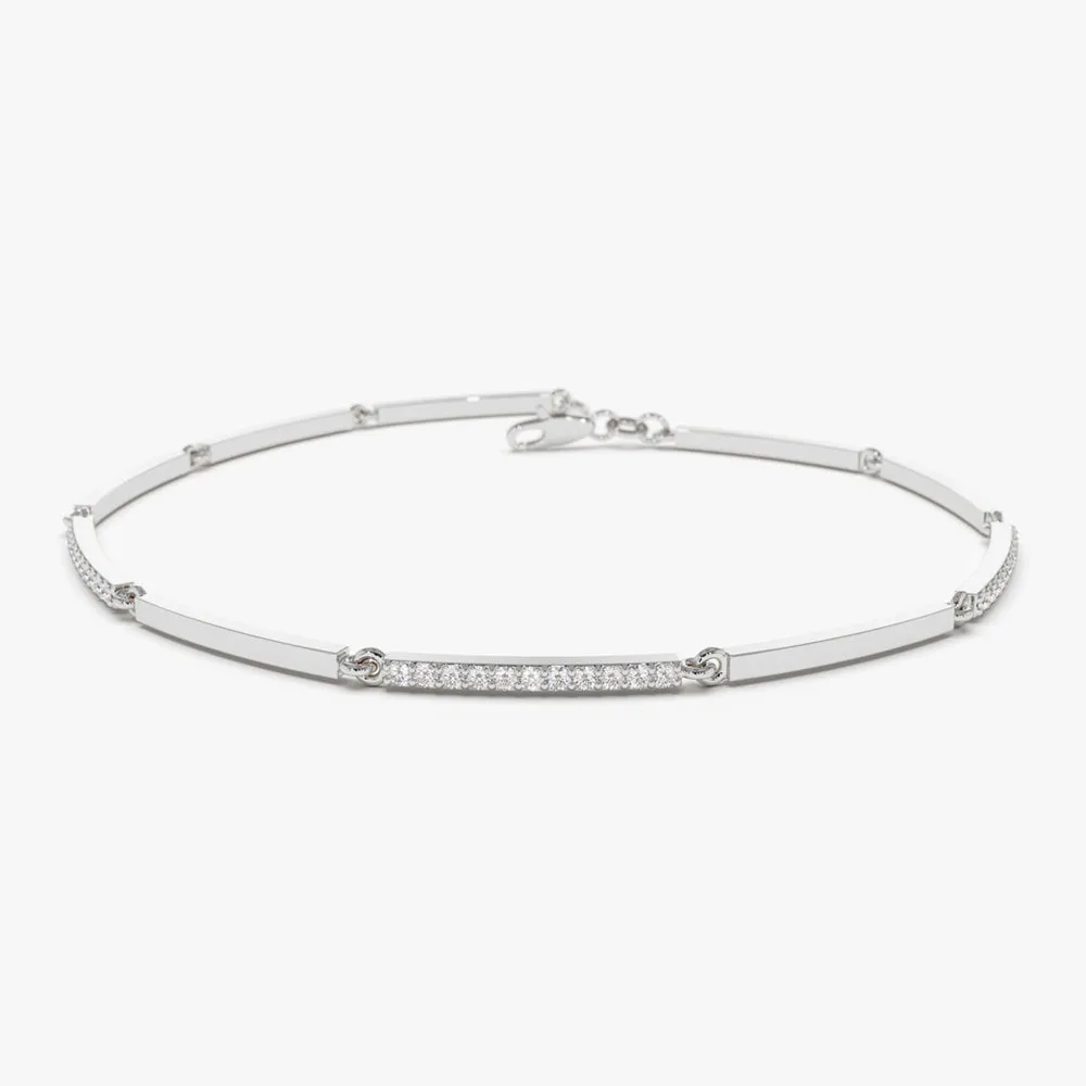 14k Solid Gold & Pave Diamond Bar Bracelet