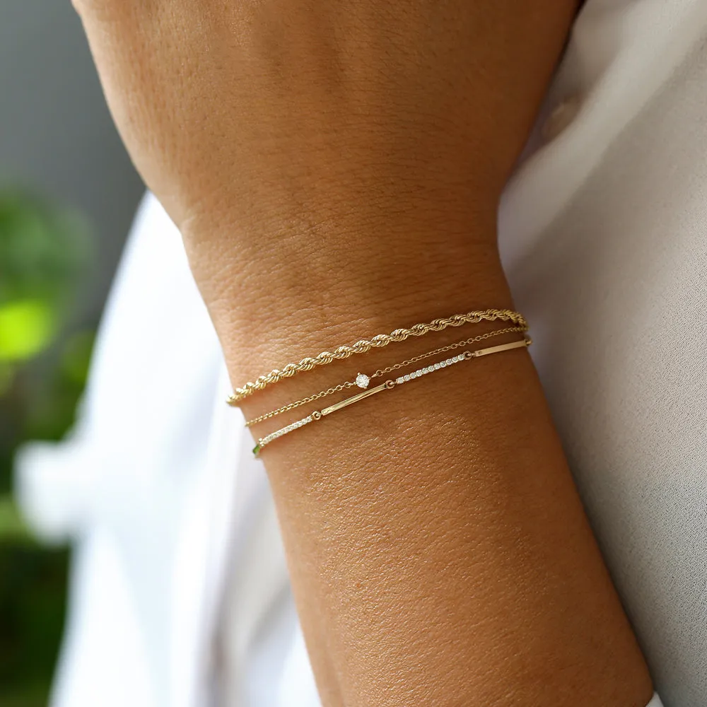 14k Solid Gold & Pave Diamond Bar Bracelet