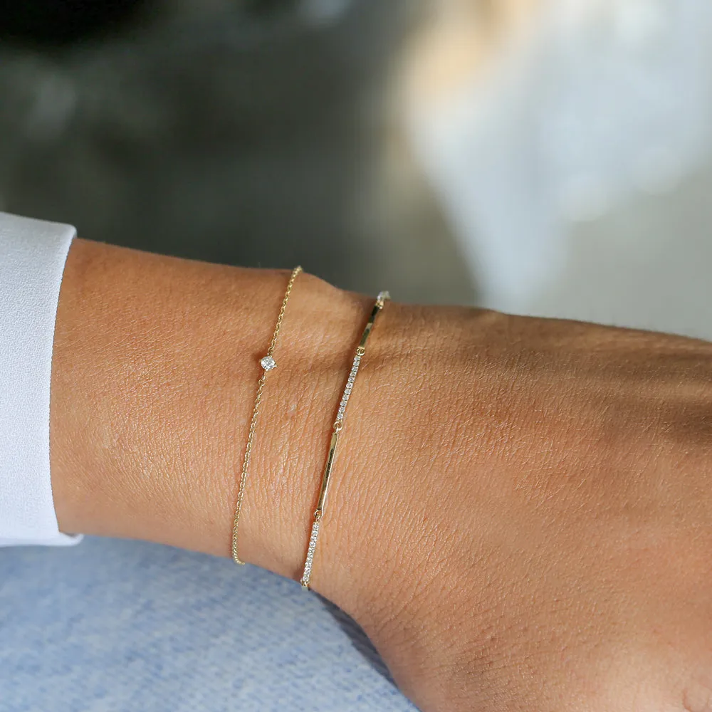 14k Solid Gold & Pave Diamond Bar Bracelet