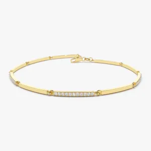14k Solid Gold & Pave Diamond Bar Bracelet