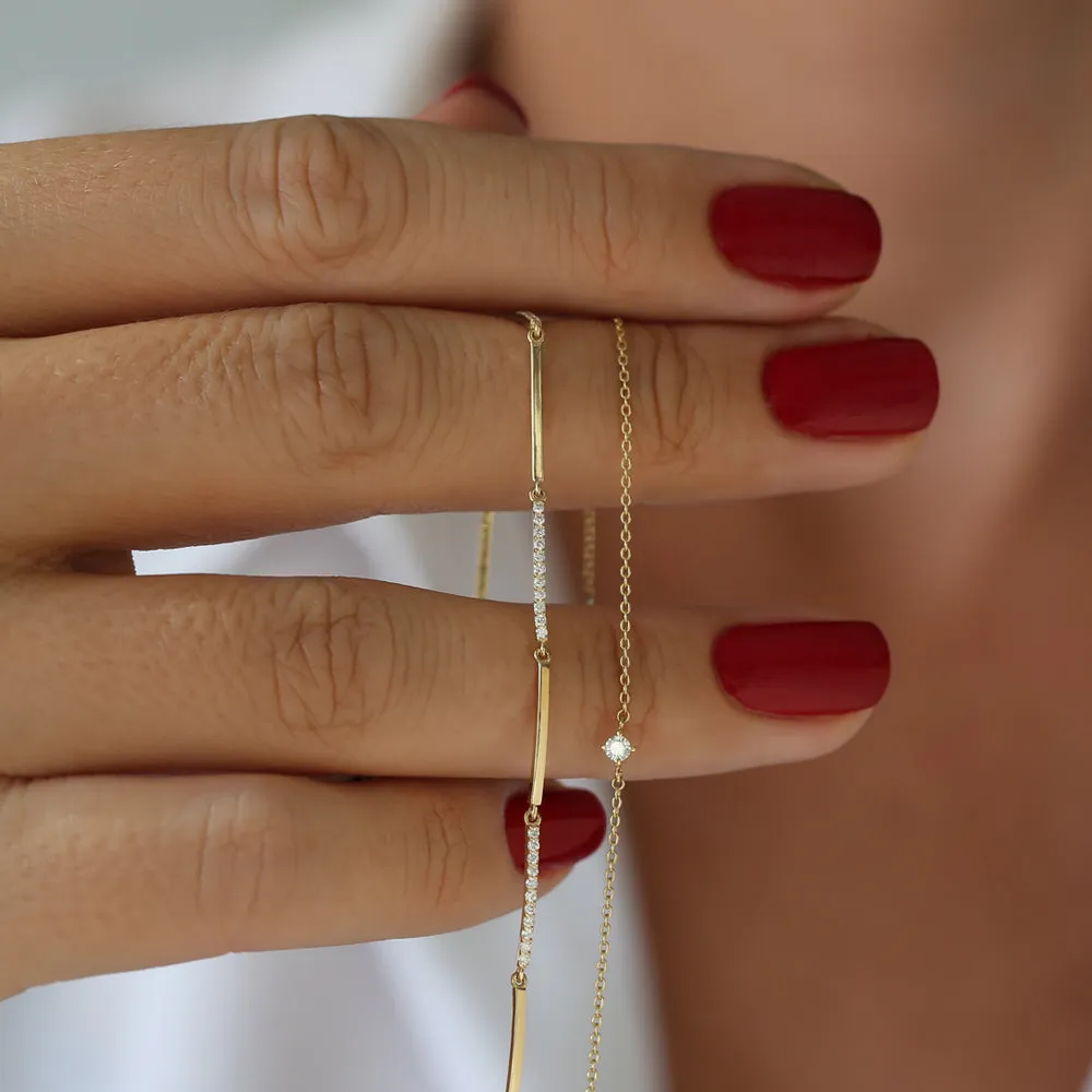 14k Solid Gold & Pave Diamond Bar Bracelet