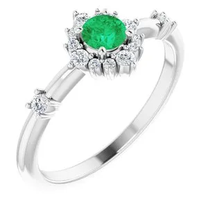 14K White Emerald & 1/6 CTW Diamond Ring