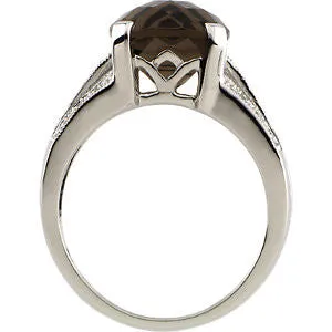 14k White Gold 1/10 CTW Diamond & 10x10mm Smoky Quartz Ring, Size 7