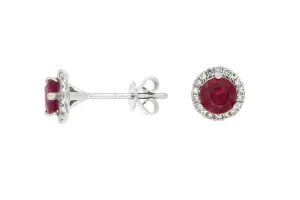 14K White Gold .14ctw Diamond and .80ctw Ruby Earrings (94953)