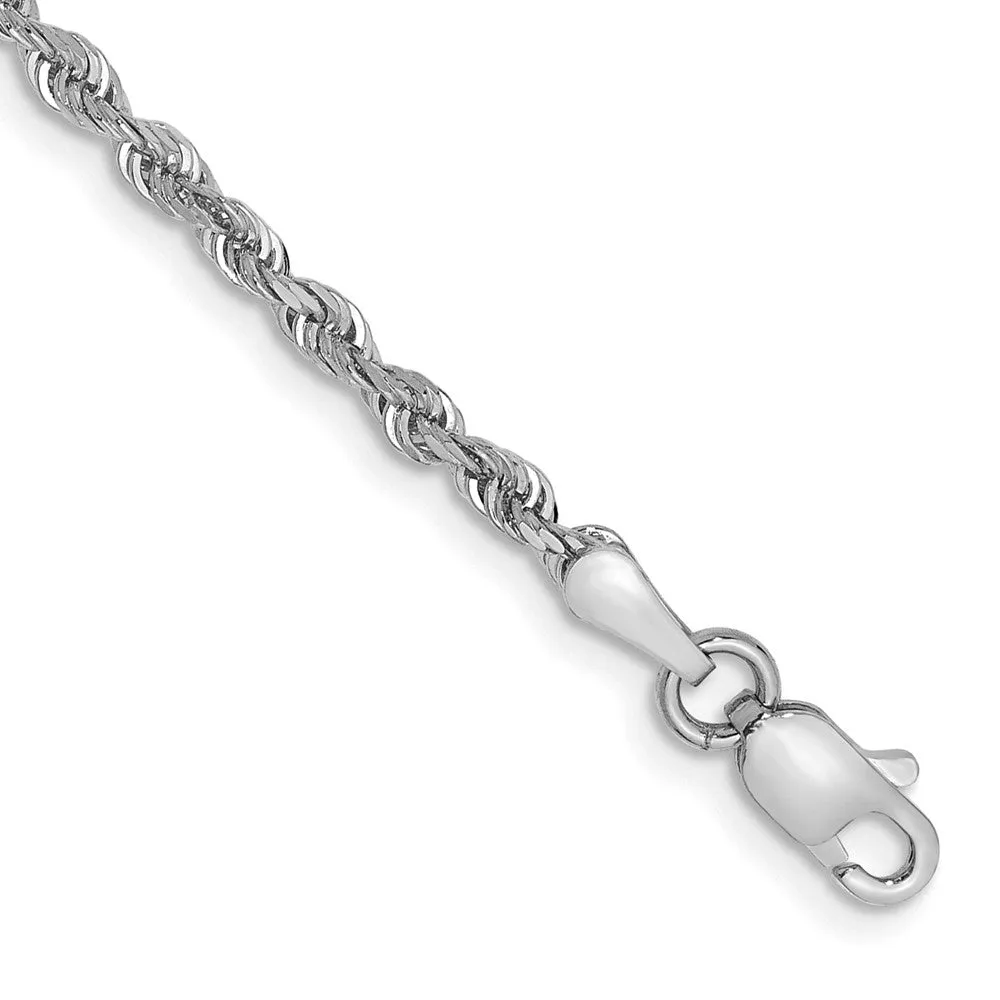 14k White Gold 2.25mm Diamond-cut Quadruple Rope Lobster Clasp Chain Bracelet