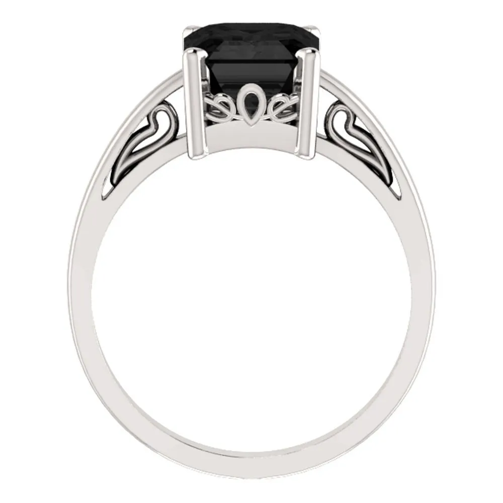 14k White Gold 9x7mm Emerald Scroll Setting® Ring Mounting, Size 7