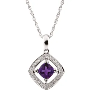 14k White Gold Amethyst & 1/10 CTW Diamond 18" Necklace