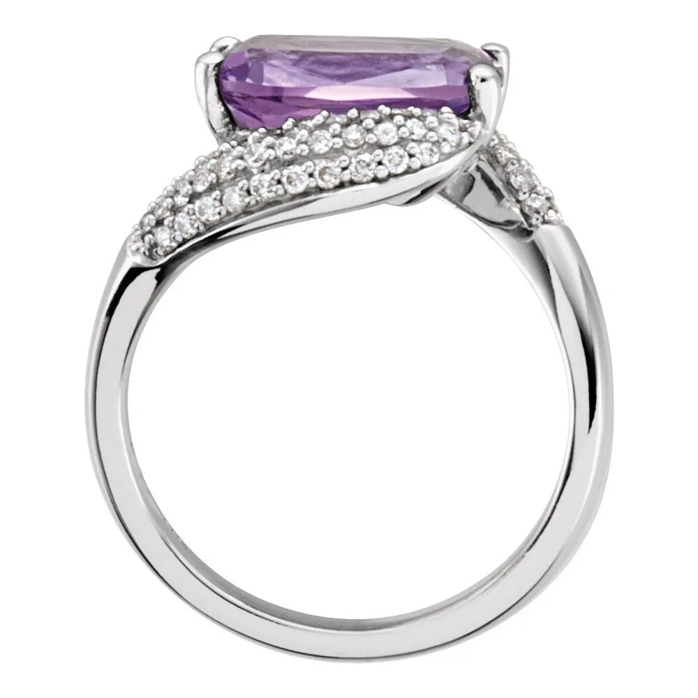 14k White Gold Amethyst & 3/8 CTW Diamond Ring, Size 7